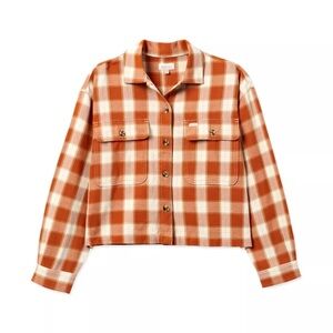 Brixton Bowery flannel Orange carmel dove Plaid Button-Up Shirt jacket small